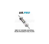 US PRO 6MM 1/4" Chrome Universal Inline Reusable Fuel Filter 6886