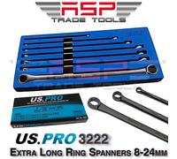 US PRO 7pc Aviation Double Ended Ring Extra Long Spanner Set 8 - 24mm 3222