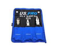 US PRO 8" 200mm 3pc Plier Set, Side Cutter, Long Nose, Combination Pliers