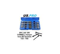 US PRO 8pc 3/8''dr Star Bit Socket Set, Long Torx Tamper, Security set