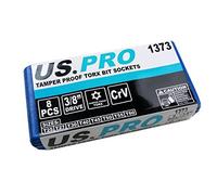 US Pro 1373 8pc 3/8''dr Star Bit Socket, Long Torx Tamper, Security Set T25-T60, Blue
