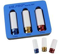 US Pro Bergen 3 Piece 1/2" Dr Alloy Wheel Impact Sockets, 17, 19, 21mm