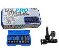 Us Pro by Bergen 8pc 1/2'' Impact Spline Socket Bit Set M5-M18 Bits Cr-Mo 80mm Length B1401