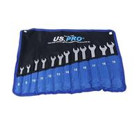 US PRO Deep Offset Metric Combination Spanner Set, 12-Piece, 8-19mm, with Storage Pouch
