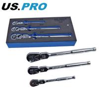 Us Pro Flexi Head Ratchet Set 3Pc Reversible Flexible Head 1/4" 1/2" 3/8" 4237