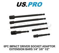 US PRO Impact Bit Socket Adapter Driver 6pc Set Extension 1/4 3/8 & 1/2" - 7198
