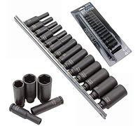 US PRO INDUSTRIAL 14pc 1/4" DR 6pt Deep Impact Sockets 4-15mm On Storage Rail 3479