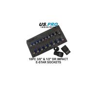 US PRO INDUSTRIAL 18pc 3/8" & 1/2" dr Impact E-Torx E-Star Sockets Set E5 - E24 3919
