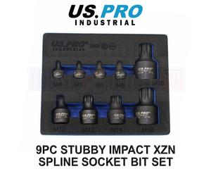 US PRO INDUSTRIAL 9PC Stubby Impact XZN Spline Bit Socket Set M4 - M18 3968