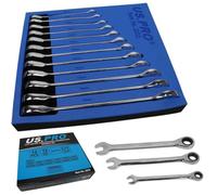 US Pro Professional Trade Quality 12 Piece Metric Combination Ratchet Spanner Set, 8-19mm B2233