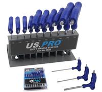 US PRO T-Handle Torx Star Key Set, 10 Pieces T9-T50, Storage Rack, Blue