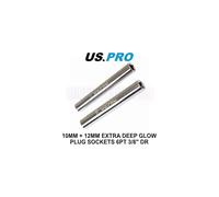 US PRO Tools 10MM + 12MM Extra Deep Glow Plug Sockets 6PT 3/8" DR 3647