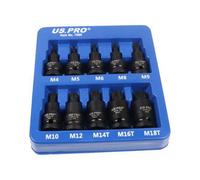 Us Pro Tools 10Pc 1/2" Drive Impact Spline Bit Socket Set M4-M18 Tamper 7589