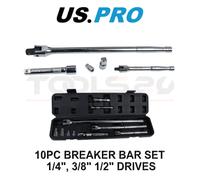 US PRO Tools 10pc Breaker Bar, Extension & Adaptor Set 1/4", 3/8" & 1/2" Drive 4170