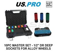 US PRO Tools 10PC Master Set - 1/2" DR Deep Impact Sockets For Alloy Wheels 7572