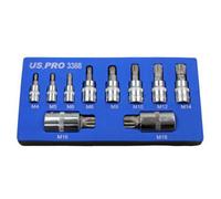 Us Pro Tools 10Pc Triple Square Spline Bit Sockets In Foam Tray 3388