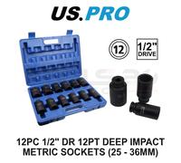 US PRO Tools 12pc Deep Impact Socket Set 25mm-36mm 1/2" Drive 12PT 7543
