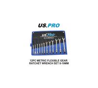 US PRO Tools 12pc Metric Flexible Gear Ratchet Combi Wrench Set 8 - 19mm 3918