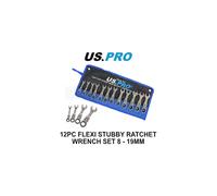 US PRO Tools 12pc Metric Stubby Flexi Ring Gear Ratchet Spanner Wrench Set 8-19mm 3476