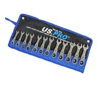 US PRO Tools 12pc Metric Stubby Flexi Ring Gear Ratchet Spanner Wrench Set 8-19mm 3476
