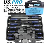 US PRO Tools 12pc Screwdriver Set Philips & Slotted/Flat With Spanner Drive 1610