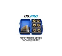 US PRO Tools 13pc Titanium Coated Metric Tap & Hex Die Set, T-Bar Wrench 2693