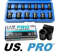 US PRO Tools 14pc Metric 3/8" Dr Impact Socket Shallow Set 7-19mm 1365