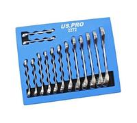 US PRO Tools 14pc Stubby Metric Combination Spanners Set 6-19mm Foam Tray 2272