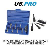 US PRO Tools 15pc 1/4" Hex Dr Magnetic Impact Nut Driver & Bit Set Metric 7169