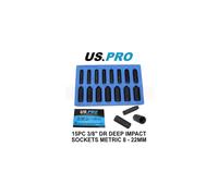 US PRO Tools 15PC 3/8" DR 6PT Deep Impact Socket Set Metric 8-22MM 3831