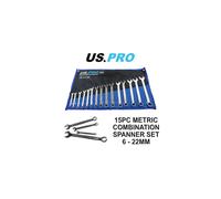 US PRO Tools 15PC Metric Combination Spanner Set 6 - 22MM 2243
