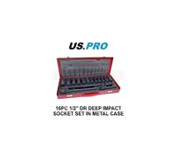 US PRO Tools 16pc 1/2" DR Deep Impact Socket Set 10-24mm in Metal Case 3987