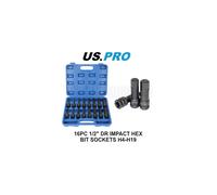US PRO Tools 16pc 1/2" DR Impact Hex Bit Sockets H4 - H19 3998
