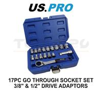 US PRO Tools 17pc Go Through Socket Set with 3/8" & 1/2" Drive Adaptors 7559