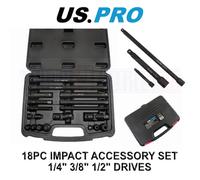 US PRO Tools 18pc Impact Accessory Set 1/4" 3/8" 1/2" Drives UJ Step Up/Down 3685