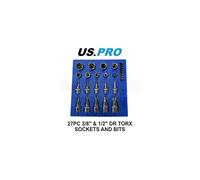 US PRO Tools 27Pc 3/8" 1/2" Dr Torx & E-Torx Sockets & Bit Set 2217