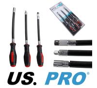 US PRO Tools 3 Piece 300mm Flexi Screwdrivers - Flexible Screwdriver Set 1617