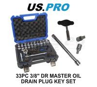 US PRO Tools 33pc 3/8" dr Master Oil Drain Plug Key Set 6245