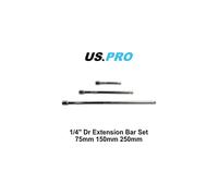 US PRO Tools 3pc 1/4" Dr Socket Extension Bar Set 75mm 150mm 250mm Long 3261