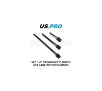US Pro 3pc 1/4" Drive Magnetic Quick Release Bit Extensions