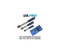 US PRO Tools 3pc Extendable Ratchet Set 1/4" 3/8" 1/2" Drives in Foam Tray 4205