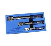US PRO Tools 3pc Extendable Ratchet Set 1/4" 3/8" 1/2" Drives in Foam Tray 4205