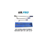 US PRO Tools 3pc Extra Long Flexible Ratchet Set 1/4", 3/8" & 1/2" Drive 4207