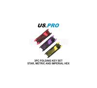 US PRO Tools 3pc Folding Key Set Star/Torx, Metric & Imperial Hex / Allen 1624