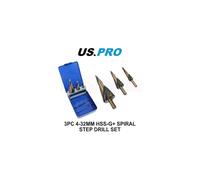 US PRO Tools 3pc Hss-G+ Spiral Step Drill Set Split Point 4 - 32mm 7142