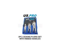 Us Pro 3pc Ribbed Locking Pliers 6-Inch Long Nose, 7-Inch Curved Jaw, 10-Inch Curved Jaw