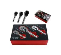 US PRO TOOLS 3pc Stubby Ratchet Set - 1/4in, 3/8in, 1/2in Drive; 72-Tooth; Mirror Polished Chrome
