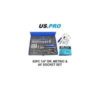 US PRO Tools 43pc 1/4" dr Metric & AF, Imperial Socket Set, Ratchet, Bars, 3539