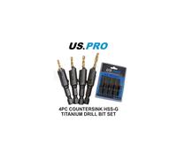 US PRO Tools 4pc Drill and Countersink Bit Set Quick Change HSS-G Titanium Coated 7126