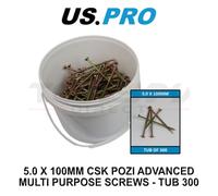 US PRO Tools 5.0 X 100MM CSK Pozi Advanced Multi Purpose Screws - Tub 300 9260